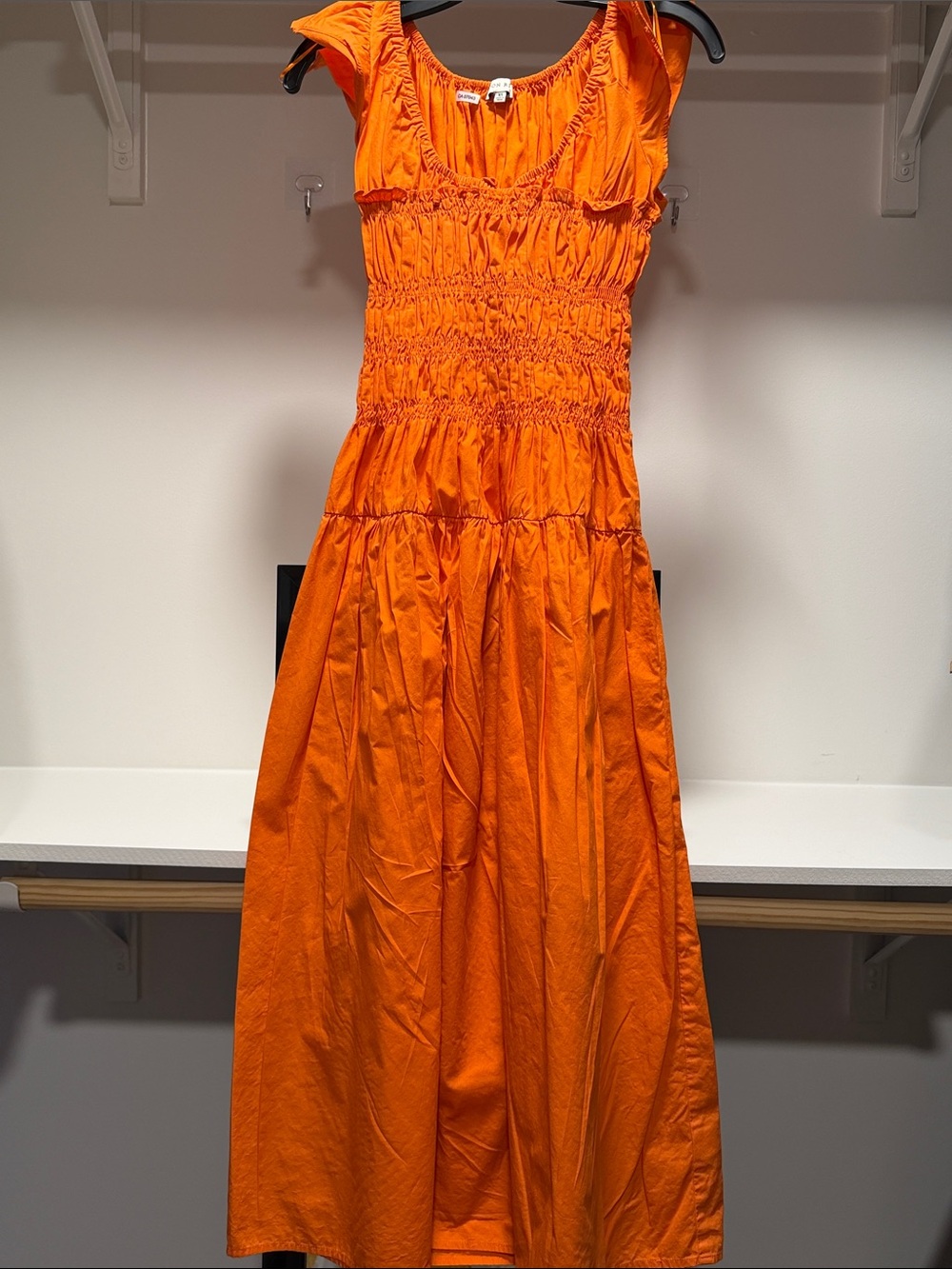 Moon River. Bright Orange Smocked Maxi Dress